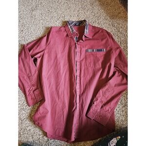 Coofandy Men's‎ Red Button-Up Shirt M Long Sleeve Plaid Trim Cotton Woven